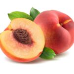 Peach with Leaves and Half Piece Isolated on White Background Stock Photo - Image of vegan, fresh_ 44908386